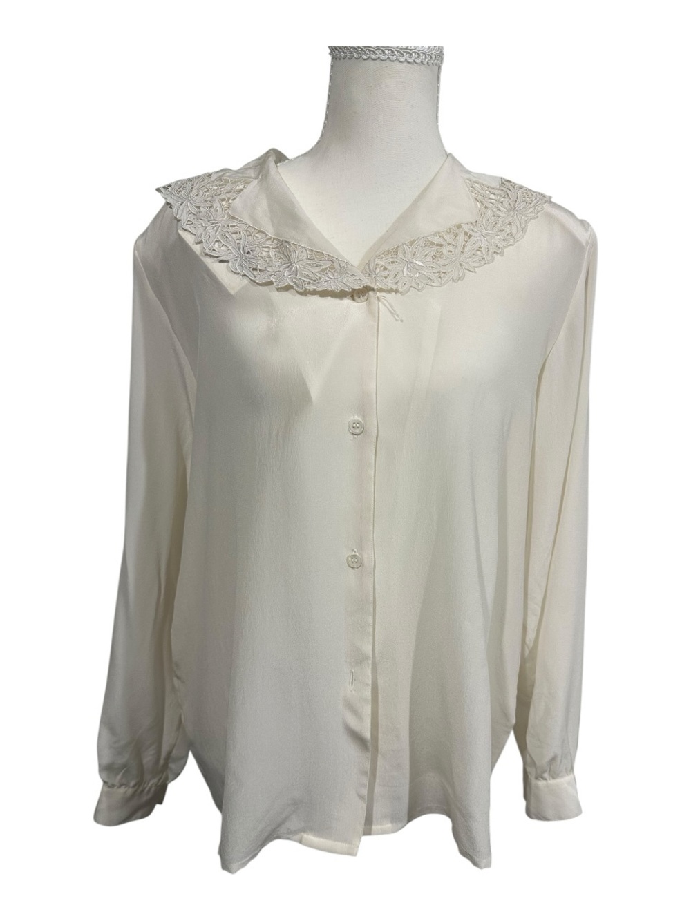 Vintage La Via della Seta Italian Silk Blouse Embroidered Lace NWT Italian 48